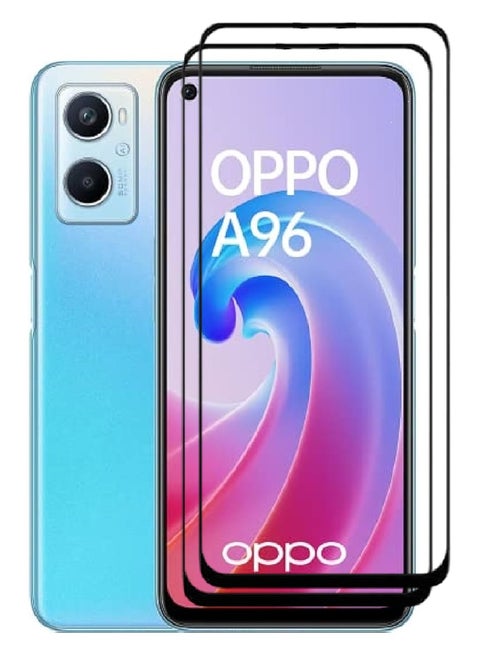 2 Pieces Tempered Glass Screen Protector 5D Designed For Oppo A96 Full Glue Edge to Edge Full Screen Coverage And Bubble Free