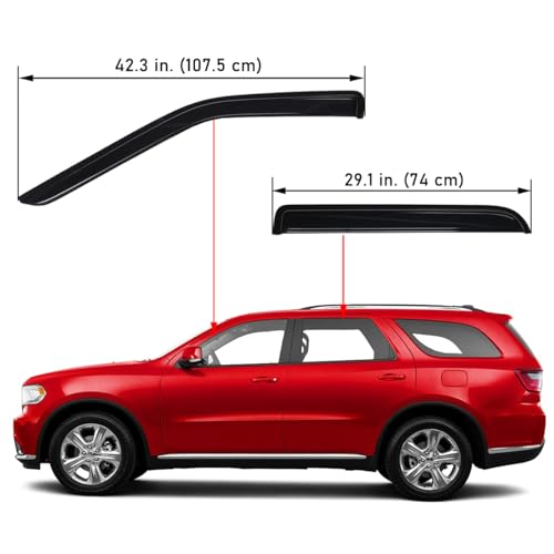 Lightronic Extra Durable Outside-Mount Auto Vent Window Visor, Fits 2011-2025 Dodge Durango, UV Protection Rain Guard, Original Wind Deflector, No-Drill Easy Install, Dark Smoke, 4-Pcs - Image 2
