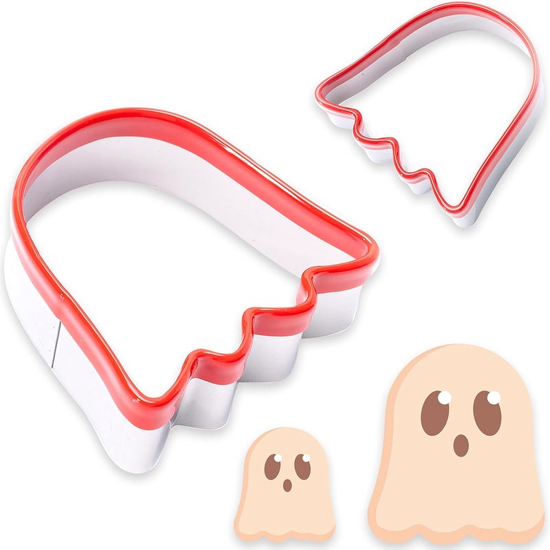 COOKIEQUE 2-Piece Halloween Ghost Cookie Cutters, Food-Grade Stainless Steel Sandwich Cutters, Biscuit Cutter set, Holiday Cookie Cutters, Unique Design with Protective Red Top PVC - Image 1