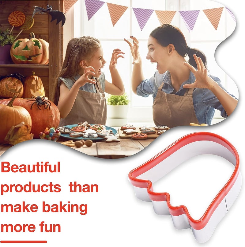 COOKIEQUE 2-Piece Halloween Ghost Cookie Cutters, Food-Grade Stainless Steel Sandwich Cutters, Biscuit Cutter set, Holiday Cookie Cutters, Unique Design with Protective Red Top PVC - Image 2