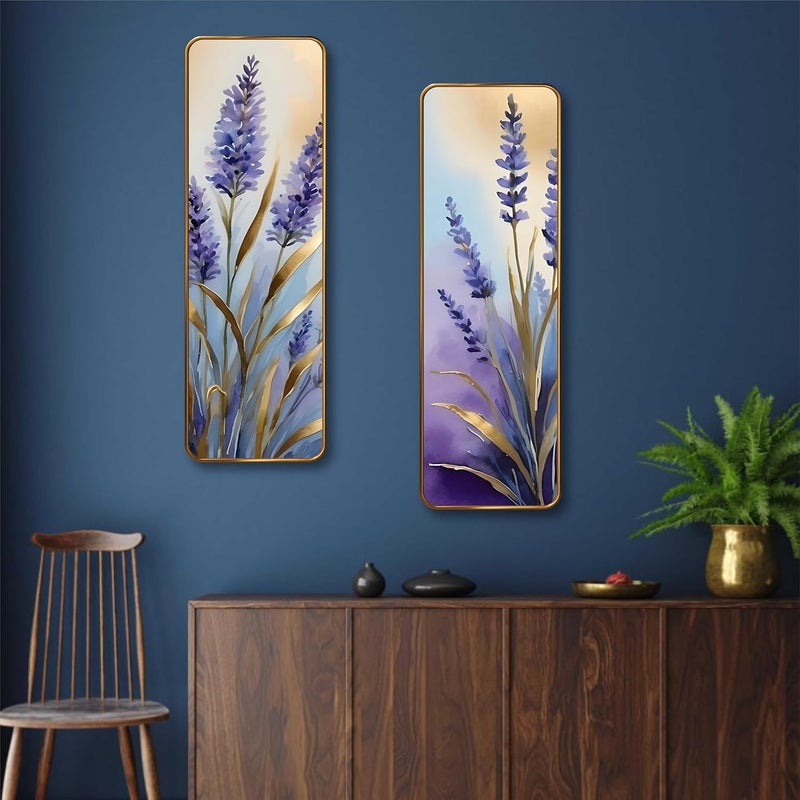 SAF Lavender Floral Set of 2 Vertical MDF Wall Panels | Premium Sparkle Lamination Finish | Elegant Purple Flower Art Wall Décor for Living Room & Bedroom (12 x 18 Inch) AS-05 - Image 2