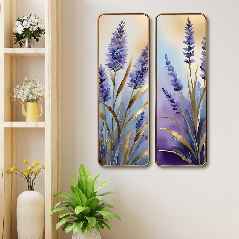 SAF Lavender Floral Set of 2 Vertical MDF Wall Panels | Premium Sparkle Lamination Finish | Elegant Purple Flower Art Wall Décor for Living Room & Bedroom (12 x 18 Inch) AS-05 - Image 1