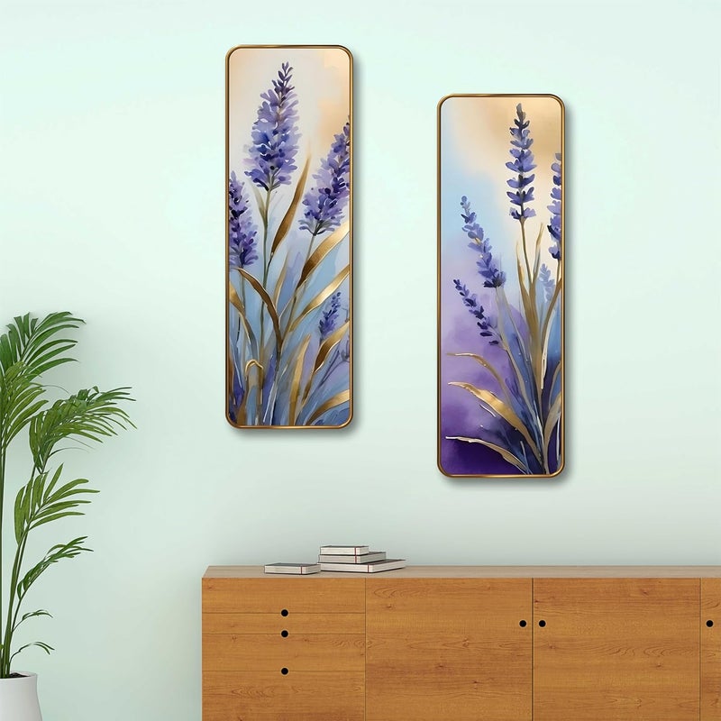 SAF Lavender Floral Set of 2 Vertical MDF Wall Panels | Premium Sparkle Lamination Finish | Elegant Purple Flower Art Wall Décor for Living Room & Bedroom (12 x 18 Inch) AS-05 - Image 3