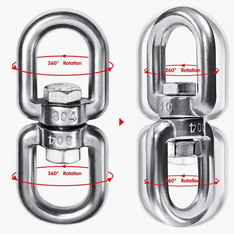 Velomill 2+1 Heavy Duty 304 Stainless Steel Swivel Ring Double Ended Swivel Eye Hook with SUS304 Snap Hooks for Web Tree Swing, Swing Spinner Hanger, Reliable and Safe (M6) - Image 2