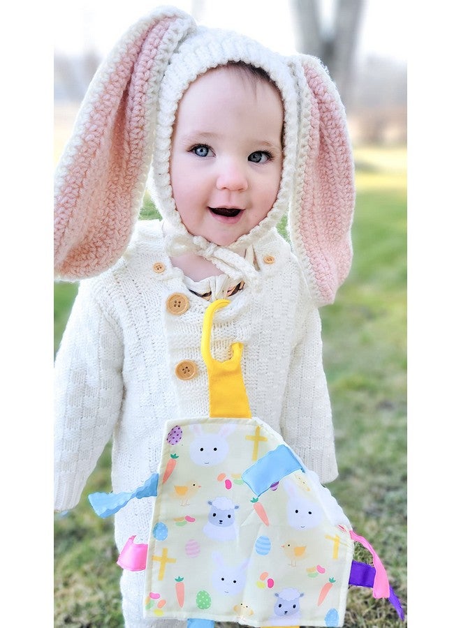 The Learning Lovey Baby Jack & Co 8x8” Easter Lovey Tag Toys for Babies - Baby Crinkle Toys - Crinkle Toys for Baby - Soft & Safe - Learn Shapes & Colors - Ideal Baby Toy & Baby Gift - BPA Free w/Stroller Clip - Image 4