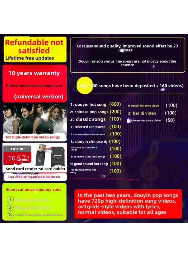 WWXM635 Small Stereo Memory Song Card Memory Memory Card With Songs Car Music Memory Card Treble