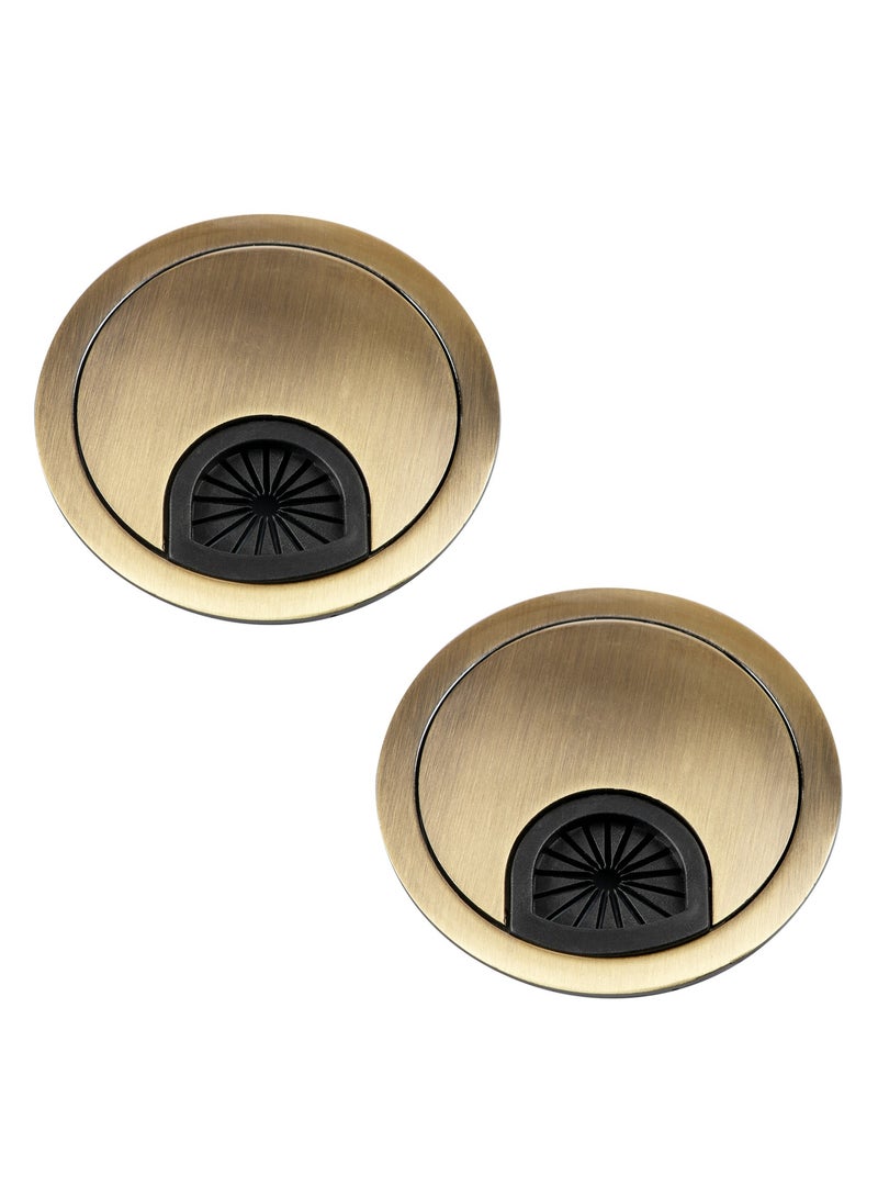 حمالة المكتب لمنظم الأسلاك، الكمبيوتر الكمبيوتر كمبيوتر كمبيوتر حمالة بلاستيكية لمكتب الكمبيوتر، منظم فتحة الكبل المعدني، 2 حزمة (60 ملم، ذهبي) - Image 1