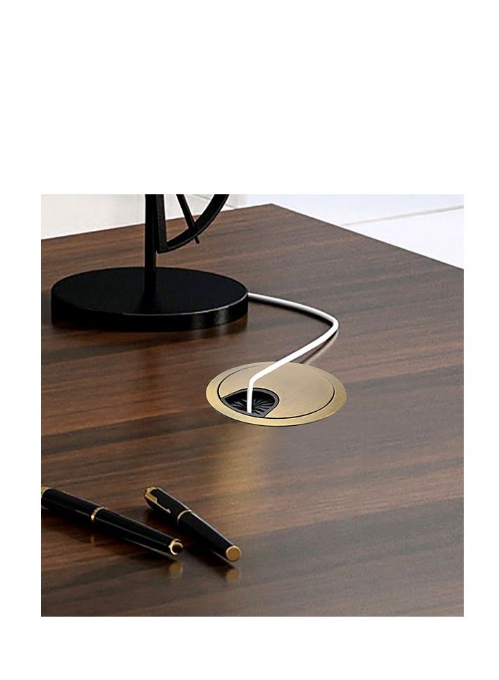 حمالة المكتب لمنظم الأسلاك، الكمبيوتر الكمبيوتر كمبيوتر كمبيوتر حمالة بلاستيكية لمكتب الكمبيوتر، منظم فتحة الكبل المعدني، 2 حزمة (60 ملم، ذهبي) - Image 3