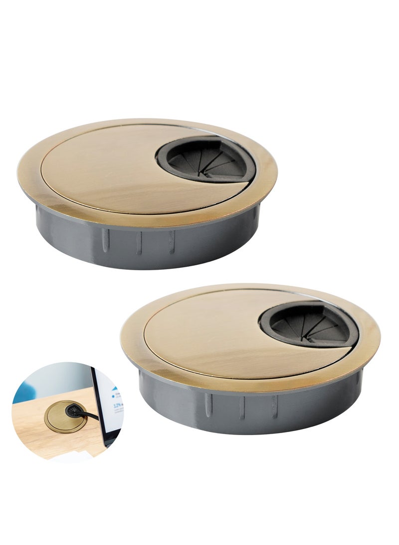 حمالة المكتب لمنظم الأسلاك، الكمبيوتر الكمبيوتر كمبيوتر كمبيوتر حمالة بلاستيكية لمكتب الكمبيوتر، منظم فتحة الكبل المعدني، 2 حزمة (60 ملم، ذهبي) - Image 5