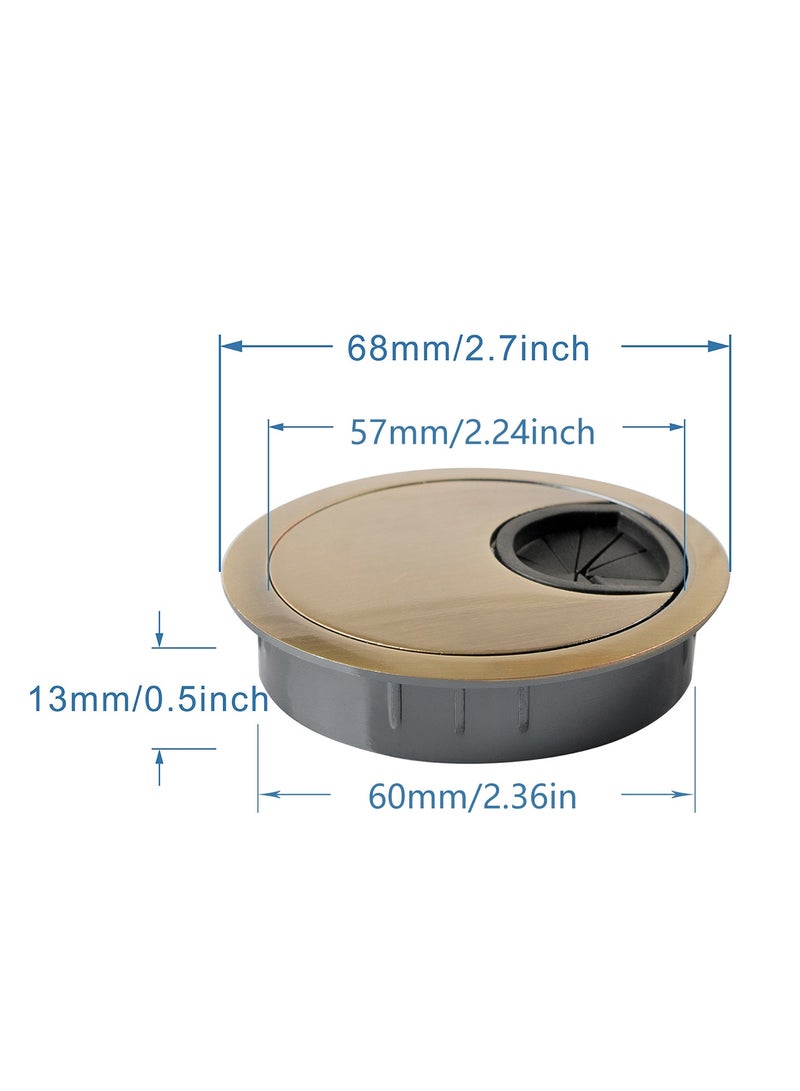 حمالة المكتب لمنظم الأسلاك، الكمبيوتر الكمبيوتر كمبيوتر كمبيوتر حمالة بلاستيكية لمكتب الكمبيوتر، منظم فتحة الكبل المعدني، 2 حزمة (60 ملم، ذهبي) - Image 2