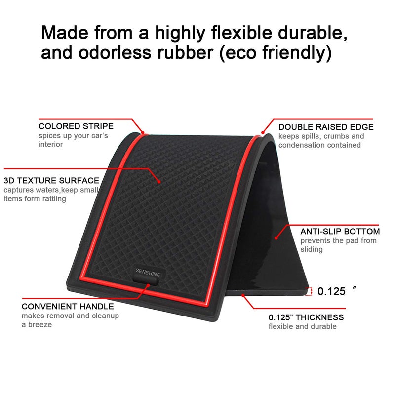 SENSHINE Anti Dust Cup Holder Insert for Dodge Charger Accessories 2015-2021 2022 2023 Non-Slip Center Console Shifter Liner Trim Premium Custom Interior Mats Pad 6Pcs Set (Red Trim) - Image 3