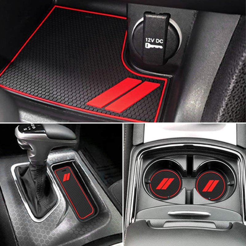 SENSHINE Anti Dust Cup Holder Insert for Dodge Charger Accessories 2015-2021 2022 2023 Non-Slip Center Console Shifter Liner Trim Premium Custom Interior Mats Pad 6Pcs Set (Red Trim) - Image 2