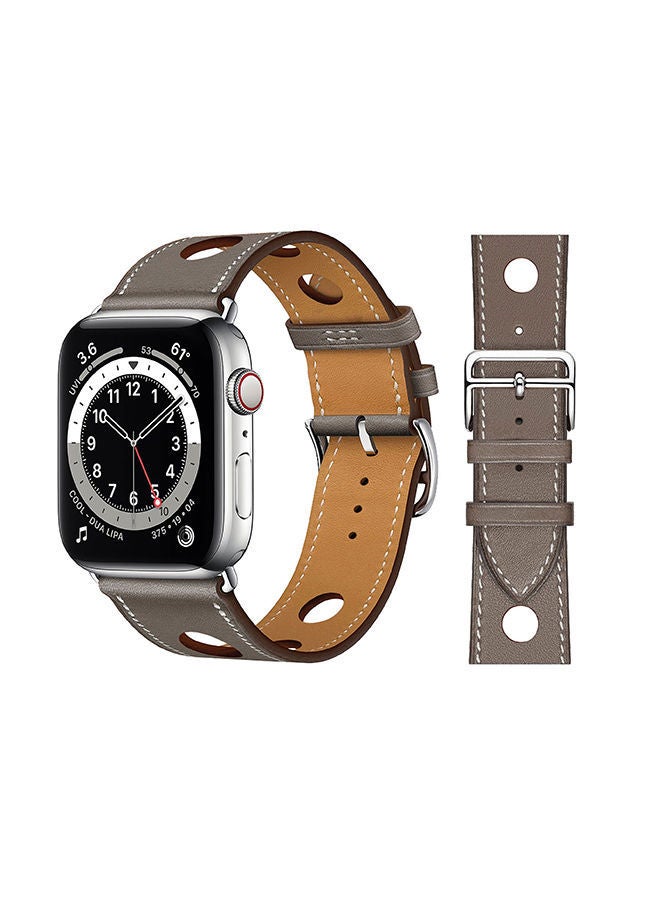 NIBEMINENT Leather Replacement Band For Apple Watch Series 6/SE/5/4/3/2/1 Grey