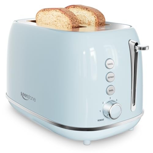 keenstone Retro 2 Slice Stainless Steel Toaster with 6 Bread Shade Settings, Bagel, Cancel, Defrost Function, Extra Wide Slot, Removable Crumb Tray, Blue - Image 1