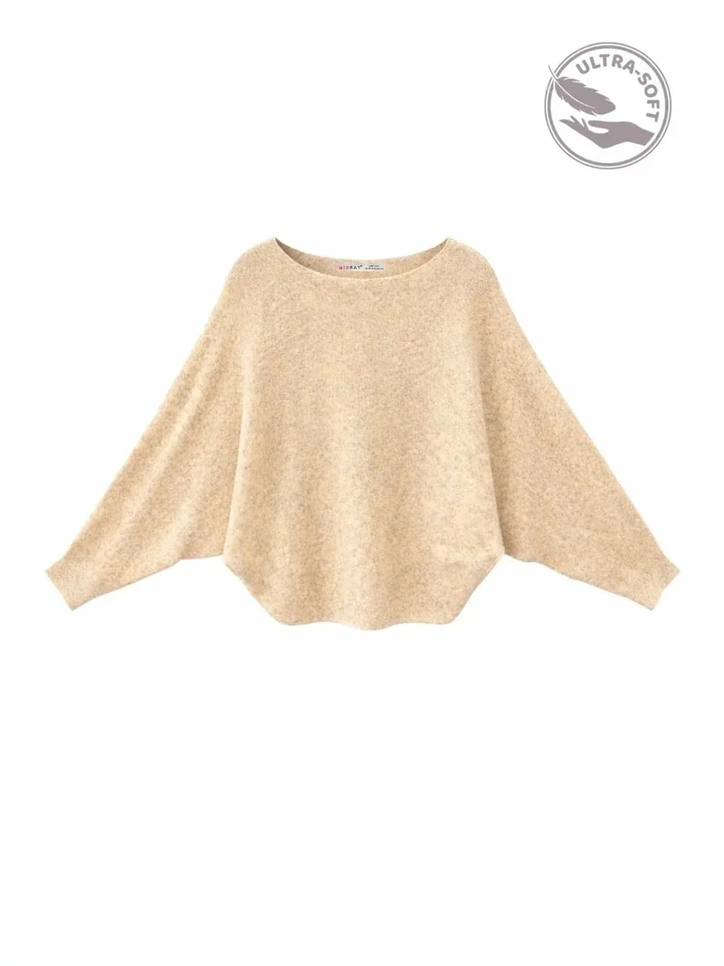 ميكسراي MIXRAY Oversized Boat Neck Ribbed Knit Sweater
