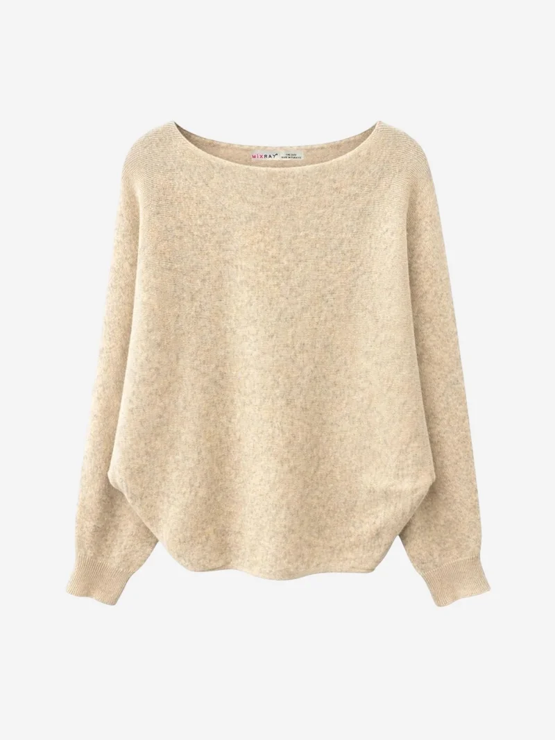 MIXRAY Oversized Boat Neck Ribbed Knit Sweater