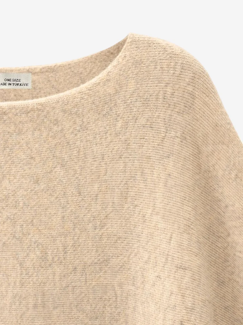 Mixray Beige Natural MIXRAY Oversized Boat Neck Ribbed Knit Sweater for Women | Best Price UAE
