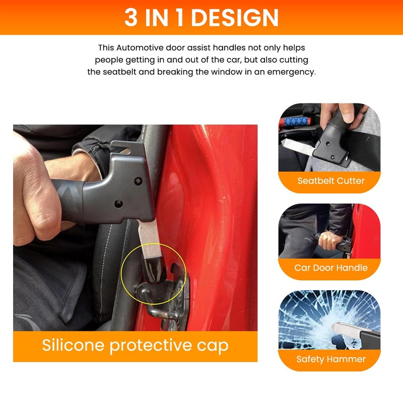 STHIRA® 2Pcs Car Assist Handles for Elderly Multifunctional Car Assist Handle Safety Hammer Belt Cutter Rugged 165lbs Loading Capacity Aluminum Alloy Anti-slip Handle Safety Car Cane for Door Latch - Image 3
