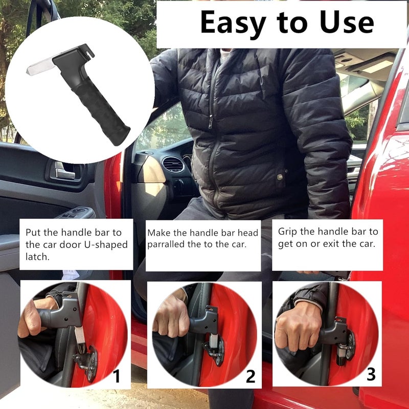 STHIRA® 2Pcs Car Assist Handles for Elderly Multifunctional Car Assist Handle Safety Hammer Belt Cutter Rugged 165lbs Loading Capacity Aluminum Alloy Anti-slip Handle Safety Car Cane for Door Latch - Image 4