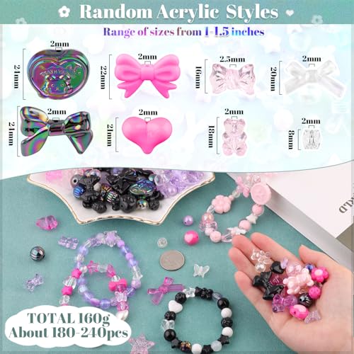 TINKRSTUFF خرز أكريليك متنوع 210-270 قطعة لصنع الأساور، زهور، bows، فراشات، حلوى، دببة جومي، سحر كاواي، خرز لطيف لصنع المجوهرات، قلائد، سلاسل مفاتيح، سحر الهاتف DIY - Image 2