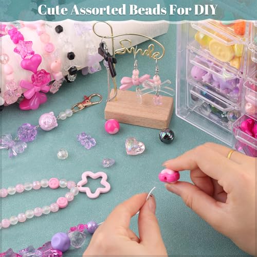 TINKRSTUFF خرز أكريليك متنوع 210-270 قطعة لصنع الأساور، زهور، bows، فراشات، حلوى، دببة جومي، سحر كاواي، خرز لطيف لصنع المجوهرات، قلائد، سلاسل مفاتيح، سحر الهاتف DIY - Image 3