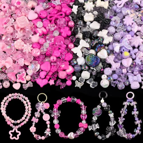 TINKRSTUFF خرز أكريليك متنوع 210-270 قطعة لصنع الأساور، زهور، bows، فراشات، حلوى، دببة جومي، سحر كاواي، خرز لطيف لصنع المجوهرات، قلائد، سلاسل مفاتيح، سحر الهاتف DIY - Image 1