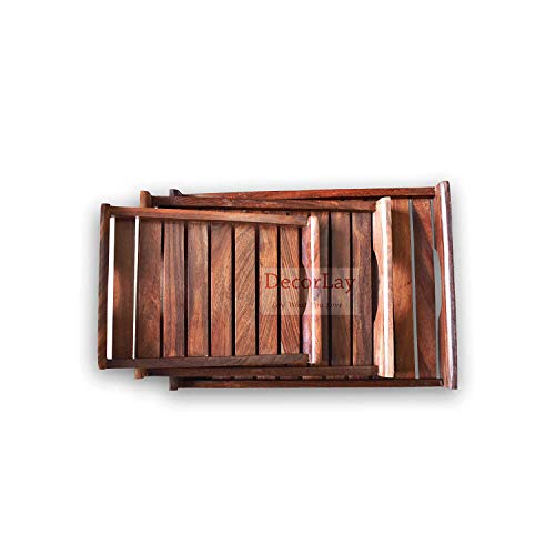 Decorlay Handmade Wooden Platter For Your Kitchen & Dining Table Serving Tray Set For Tea, Coffee & Snacks Breakfast (Wooden Tray) | Set Of 3 | Color Brown - Image 3