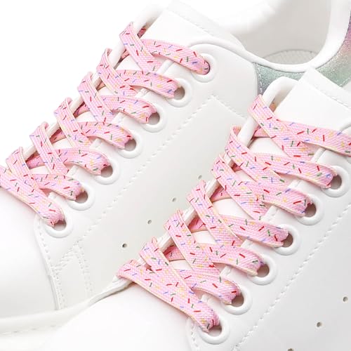 DANHUA Colored Printed Flat Shoelaces: 2 Pair Pink Ice Cream Patterned Shoe Laces for Sneakers 47 inch - Image 3