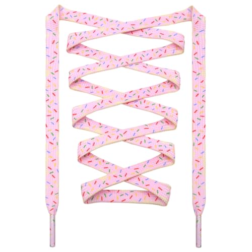 DANHUA Colored Printed Flat Shoelaces: 2 Pair Pink Ice Cream Patterned Shoe Laces for Sneakers 47 inch - Image 1