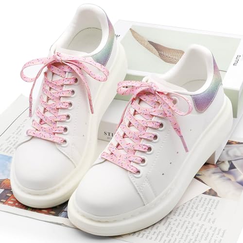 DANHUA Colored Printed Flat Shoelaces: 2 Pair Pink Ice Cream Patterned Shoe Laces for Sneakers 47 inch - Image 4