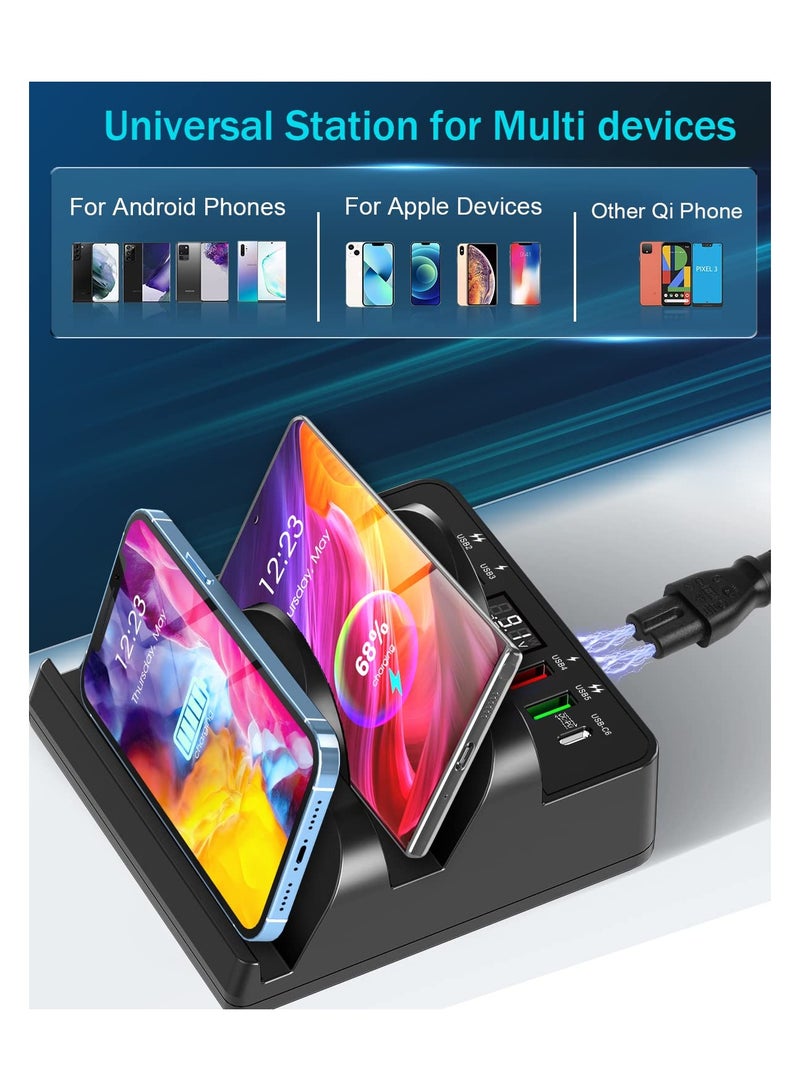 SYOSI 8 in 1 Wireless Charging Station with 6 USB Ports, 15W Dual Wireless Charger Charging Hub  2 QC/2 PD Fast Charging Station, 80W Phone Charger for iPhone14/13/12/11/X/Xr/Xs/8/Samsung/Android/iWatch  - Image 2