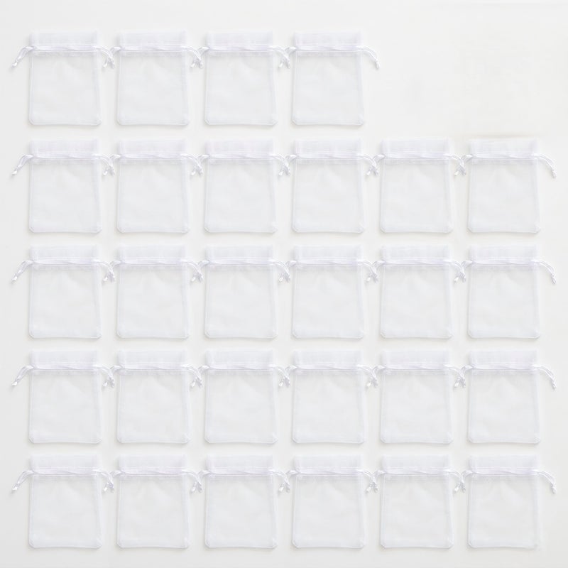 Pack of 24 – Solid Color Mesh Pouches for Wedding & Holiday Gifts, Jewelry & Accessory Packaging [White, 7 x 9 cm] - Image 1
