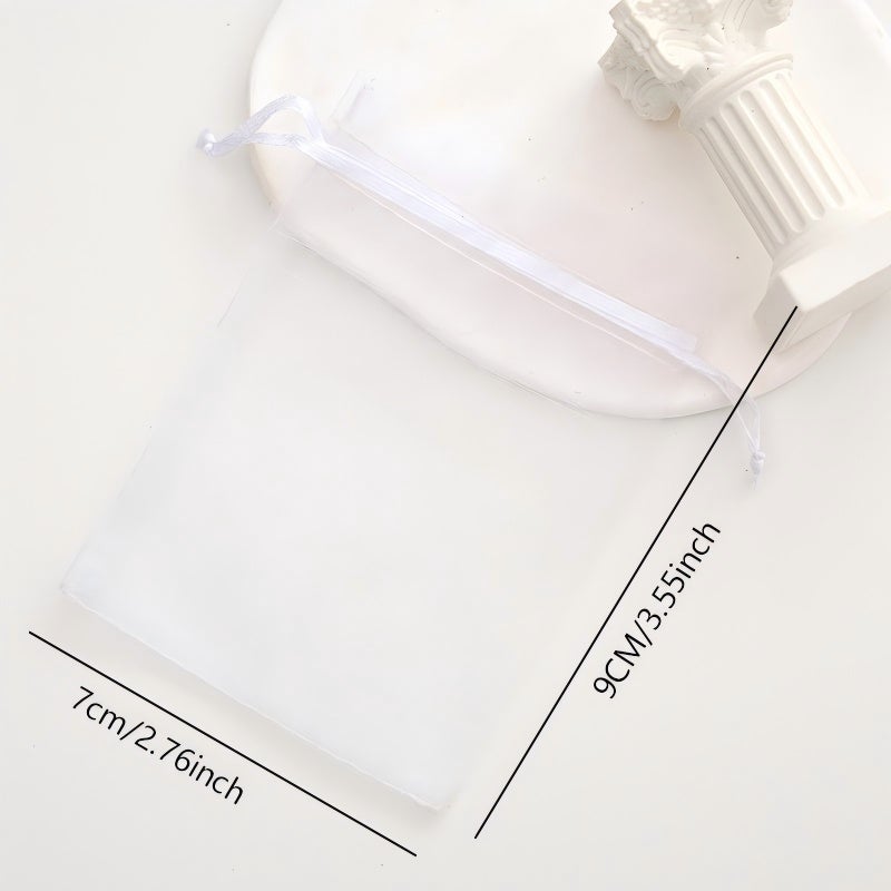 Pack of 24 – Solid Color Mesh Pouches for Wedding & Holiday Gifts, Jewelry & Accessory Packaging [White, 7 x 9 cm] - Image 2