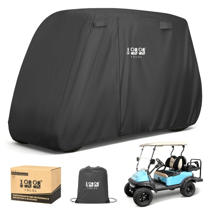 10L0L Golf Cart Cover 2/4/4+2 Passenger for Yamaha EZGO Club Car, Heavy Duty 420D Waterproof Windproof Durable Polyester Golf Cart Cover with 3 Zipper Doors for All-Weather Protection - Black - Image 1