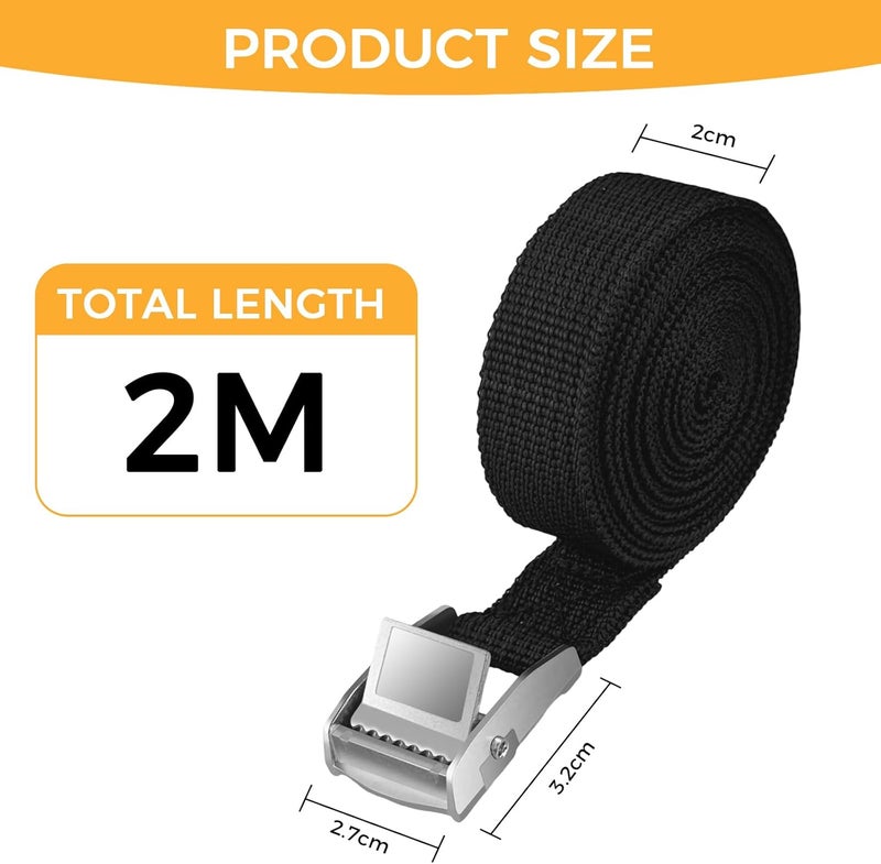 CNMTCCO Pack of 6 Lashing Straps, Maximum Load 150 kg, 2 M Ratchet Lashing Strap, Width 20 mm, Lashing Strap, Adjustable Mounting Strap with Clamping Lock for Bicycle, Motorcycle, Luggage Packages - Image 2