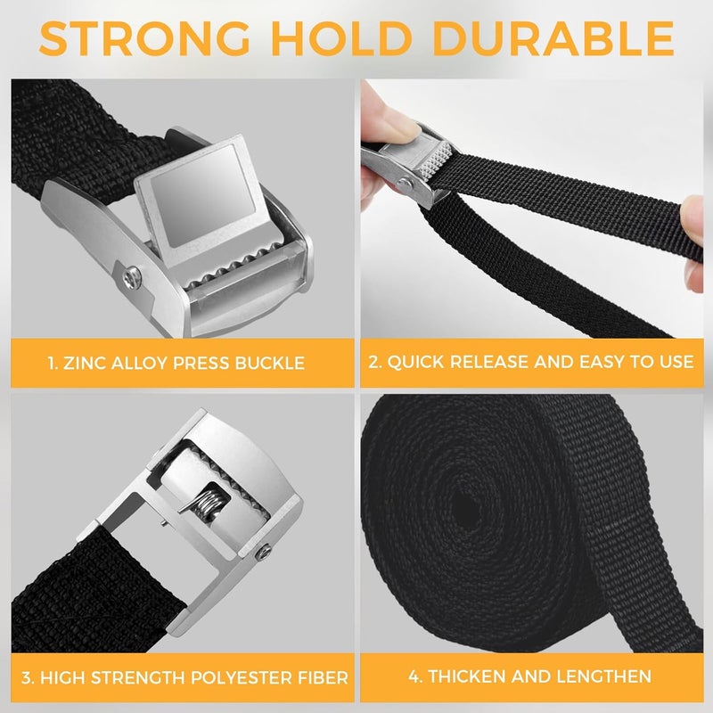 CNMTCCO Pack of 6 Lashing Straps, Maximum Load 150 kg, 2 M Ratchet Lashing Strap, Width 20 mm, Lashing Strap, Adjustable Mounting Strap with Clamping Lock for Bicycle, Motorcycle, Luggage Packages - Image 3