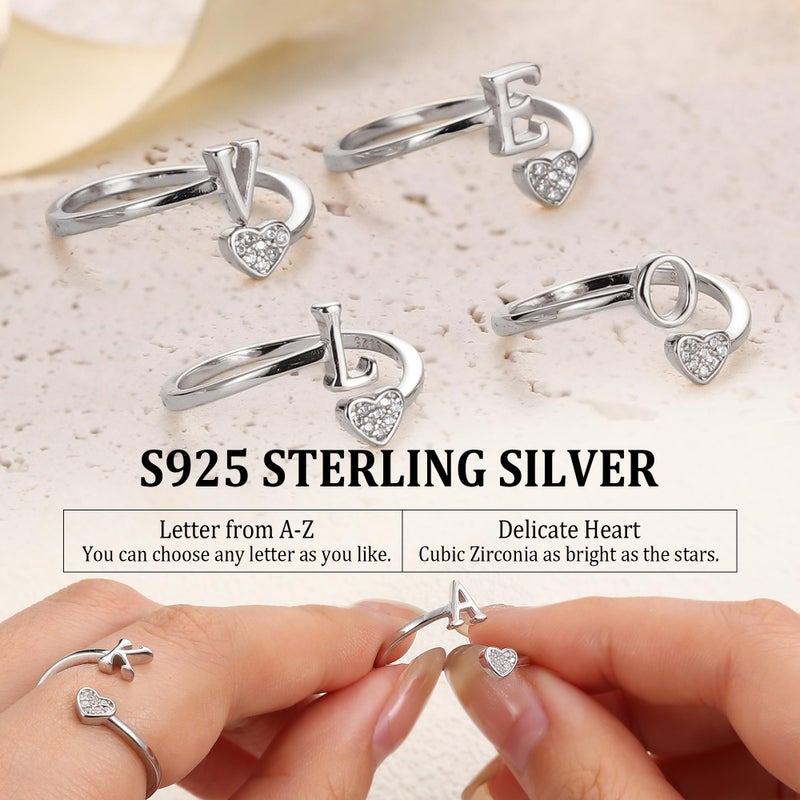 MILACOLATO 925 Sterling Silver Ring 18K White Gold Plated Initial Heart Rings Adjustable Capital Letter Initial Rings for Women Stackable Thumb Pinky Rings Trendy Stuff, C - Image 4