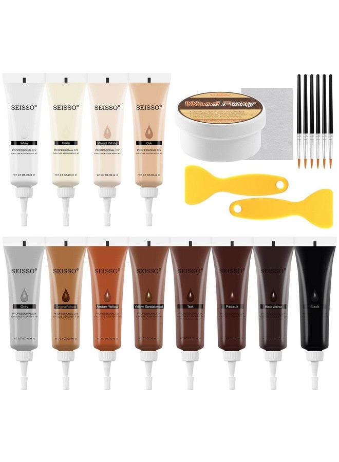 SEISSO Wood Filler Wood Putty and Wood Furniture Repair Kit - 12 Colors Floor Furniture Touch Up Kit, Cover Surface Scratch for Wooden Floor Table, with Water-Based 200 g Putty, 6 Brushes 2 Scraper - Image 1