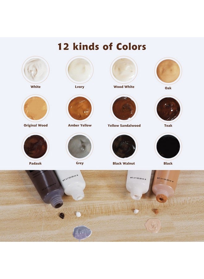 SEISSO Wood Filler Wood Putty and Wood Furniture Repair Kit - 12 Colors Floor Furniture Touch Up Kit, Cover Surface Scratch for Wooden Floor Table, with Water-Based 200 g Putty, 6 Brushes 2 Scraper - Image 3