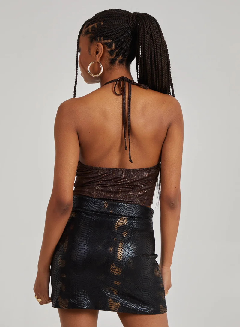 Pink Vanilla Foil Cowl Neck Handkerchief Top