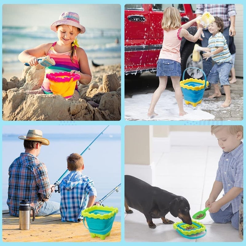 Anzmtosn Large Sandburg Beach Bucket Toy Shovel Spade, Colourful Sand Beach Bucket for Children, Toddlers, Outdoors, Sandpit, Sandcastle Shaped Bucket, Mesh Bag, Snow, Backyard, No Blue Yellow, Pack of 7 - Image 5