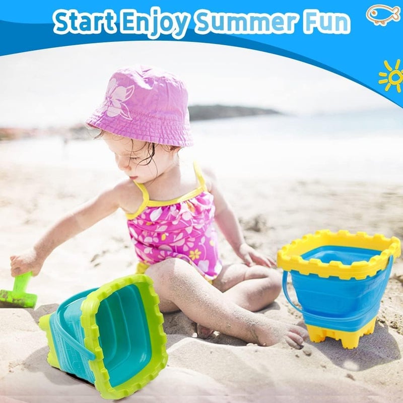 Anzmtosn Large Sandburg Beach Bucket Toy Shovel Spade, Colourful Sand Beach Bucket for Children, Toddlers, Outdoors, Sandpit, Sandcastle Shaped Bucket, Mesh Bag, Snow, Backyard, No Blue Yellow, Pack of 7 - Image 3