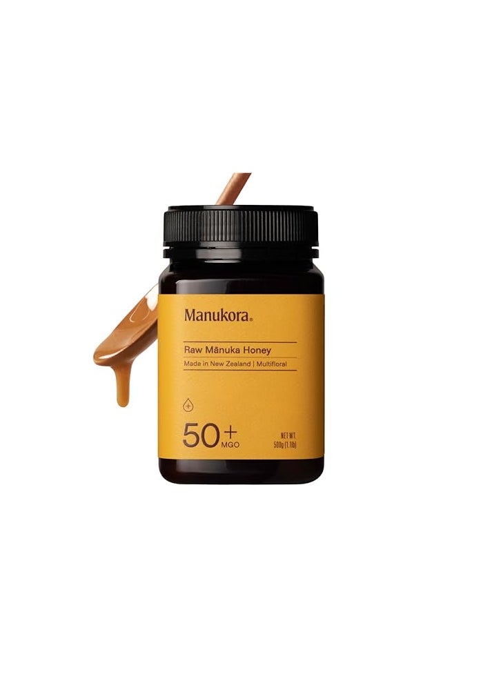 Manukora Raw Manuka Honey MGO 50 New Zealand Honey Superfood 2000 Natural Compounds NonGMO 3rdParty Tested Glyphosate Residue Free Traceable HivetoHand Immune and Daily Wellness Support 500g - Image 1
