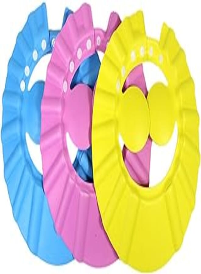 ericotry 3psc Soft Adjustable Baby Kids Bathing Shower Cap Wash Hair Shield Direct Visor Cap(Color Random)