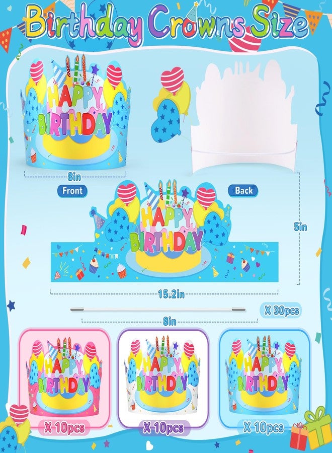VEKDA 30 Pcs Birthday Crowns for Kids Classroom,Colorful Paper Happy Birthday Hats for Students School Party Supplies - Image 3