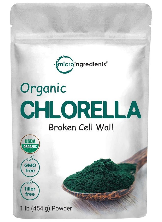 Micro Ingredients - Organic Chlorella Powder 16 Ounce (1Lb) Broken Cell Wall Rich In Vegan Proteins & Vitamins Raw Bulk Premium Chlorella Supplement Vegan Friendly Nonirradiation - Image 1