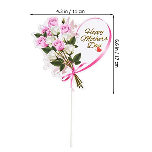 JANOU 12pcs Happy Mothers Day Cake Toppers Heart Flower Cupcake Picks Cake Decoration for Birthday Mothers Day Party Favors - Image 5