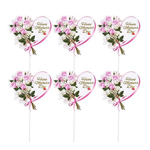 JANOU 12pcs Happy Mothers Day Cake Toppers Heart Flower Cupcake Picks Cake Decoration for Birthday Mothers Day Party Favors - Image 1