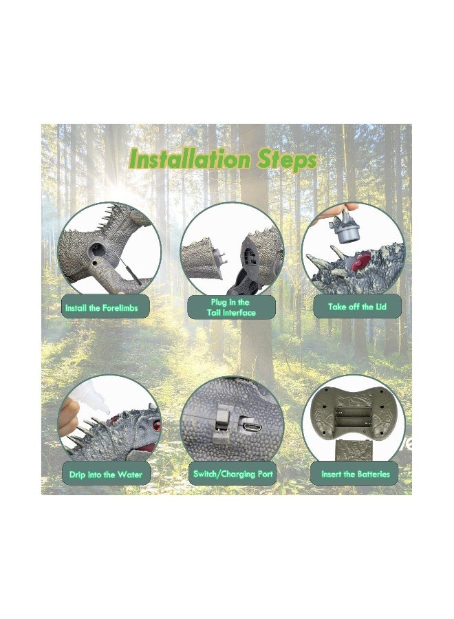 ألعاب الديناصورات عن بعد - روبوت كهربائي كبير يمشي بتحكم عن بعد مع ضباب مائي، وضوء وميض، ومحاكاة زئير فيلوسيرابتور، يعمل ببطارية قابلة لإعادة الشحن، هدايا عيد ميلاد للأطفال - Image 3