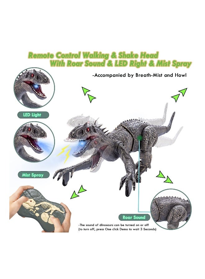 ألعاب الديناصورات عن بعد - روبوت كهربائي كبير يمشي بتحكم عن بعد مع ضباب مائي، وضوء وميض، ومحاكاة زئير فيلوسيرابتور، يعمل ببطارية قابلة لإعادة الشحن، هدايا عيد ميلاد للأطفال - Image 2